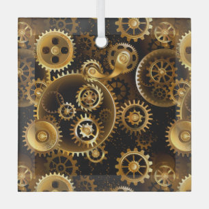 Seamless Steampunk Brass Gears Glass Tree Decoration