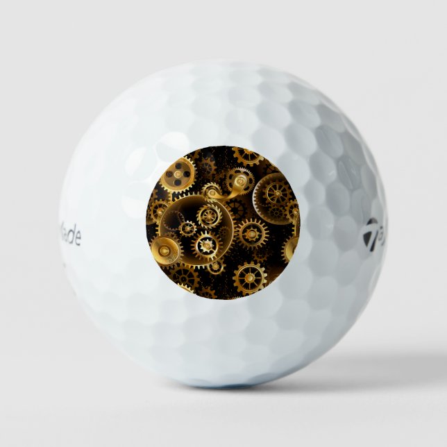 Seamless Steampunk Brass Gears Golf Balls (Front)