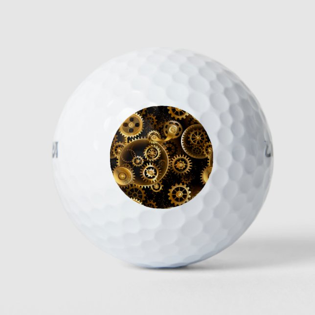 Seamless Steampunk Brass Gears Golf Balls (Front)