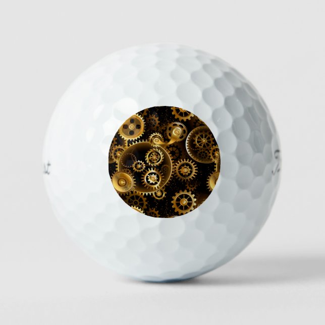 Seamless Steampunk Brass Gears Golf Balls (Front)
