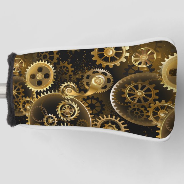 Seamless Steampunk Brass Gears Golf Head Cover (Front)