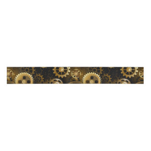Seamless Steampunk Brass Gears Grosgrain Ribbon