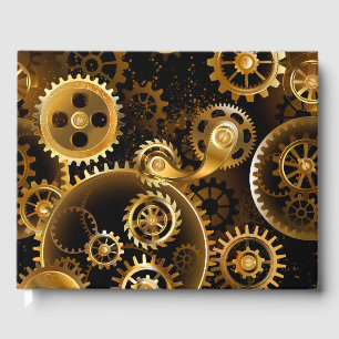 Seamless Steampunk Brass Gears Guest Book
