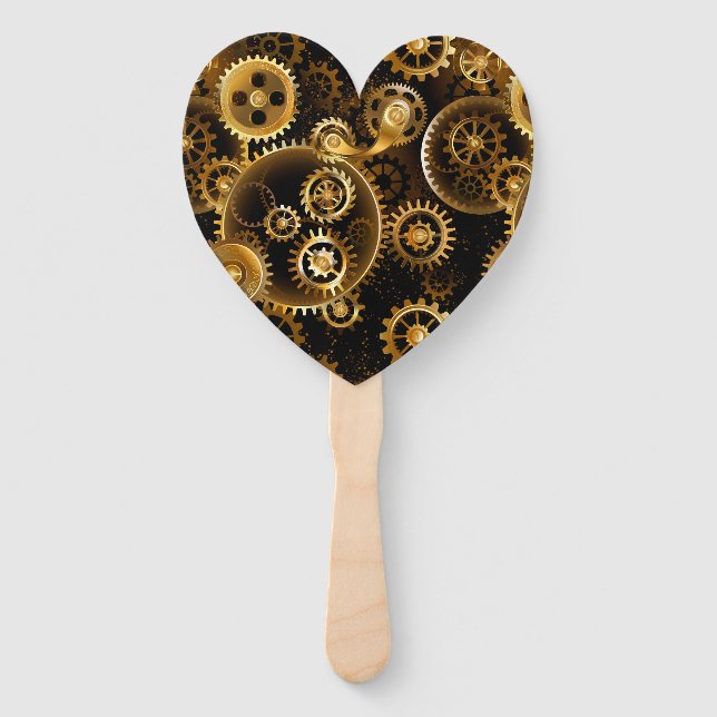 Seamless Steampunk Brass Gears Hand Fan (Front)