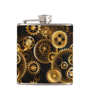 Seamless Steampunk Brass Gears Hip Flask