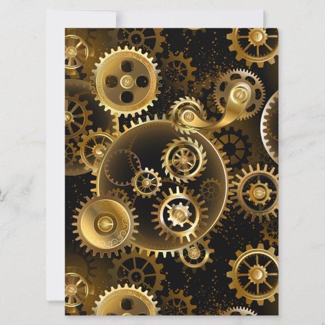Seamless Steampunk Brass Gears Holiday Card (Front)