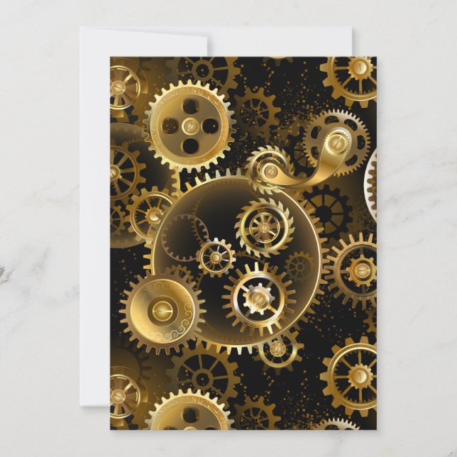Seamless Steampunk Brass Gears Holiday Card (Front)