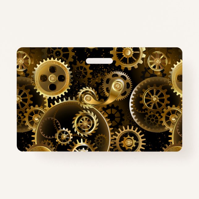 Seamless Steampunk Brass Gears ID Badge (Front)