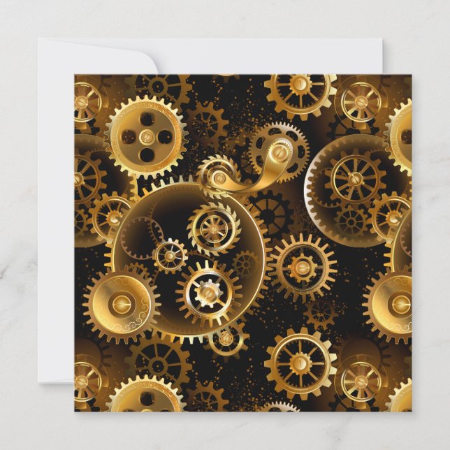 Seamless Steampunk Brass Gears Invitation (Front)