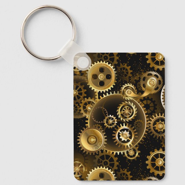 Seamless Steampunk Brass Gears Key Ring (Front)