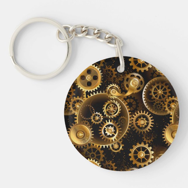 Seamless Steampunk Brass Gears Key Ring (Front)