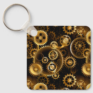 Seamless Steampunk Brass Gears Key Ring