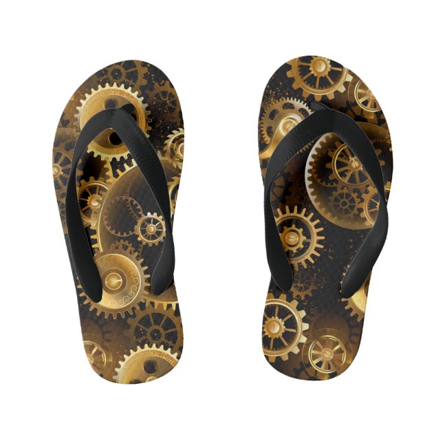 Seamless Steampunk Brass Gears Kid's Thongs (Footbed)