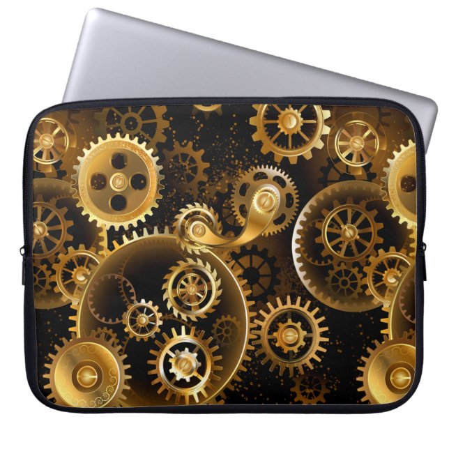 Seamless Steampunk Brass Gears Laptop Sleeve (Front)