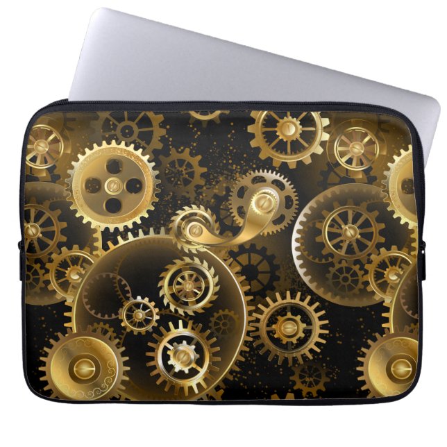 Seamless Steampunk Brass Gears Laptop Sleeve (Front)