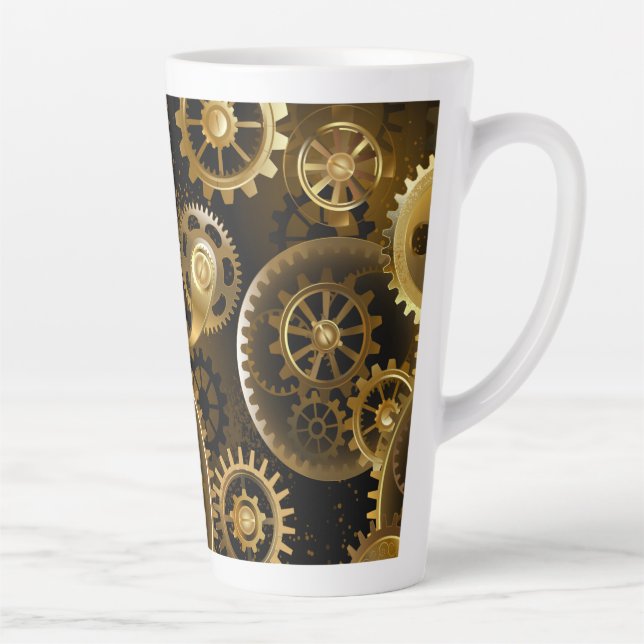 Seamless Steampunk Brass Gears Latte Mug (Right)