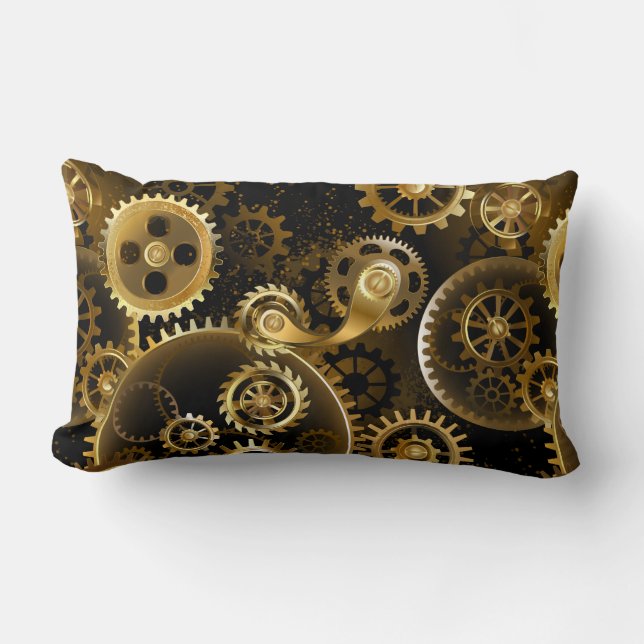 Seamless Steampunk Brass Gears Lumbar Cushion (Front)