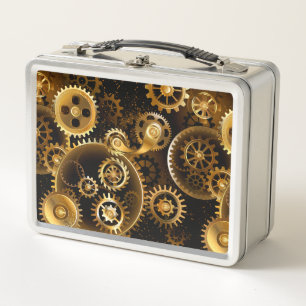 Seamless Steampunk Brass Gears Metal Lunch Box