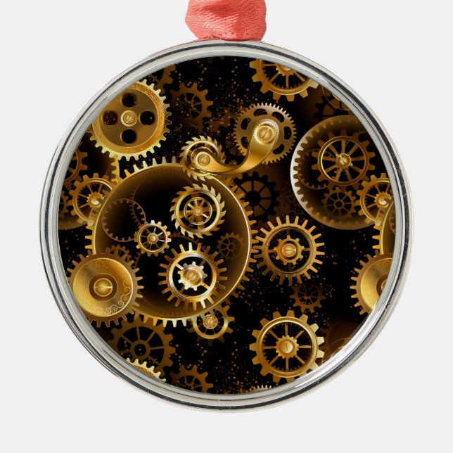Seamless Steampunk Brass Gears Metal Ornament (Front)