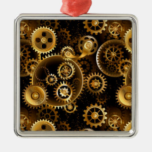 Seamless Steampunk Brass Gears Metal Ornament
