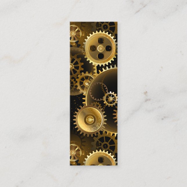 Seamless Steampunk Brass Gears Mini Business Card (Front)