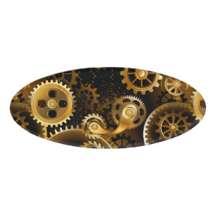 Seamless Steampunk Brass Gears Name Tag