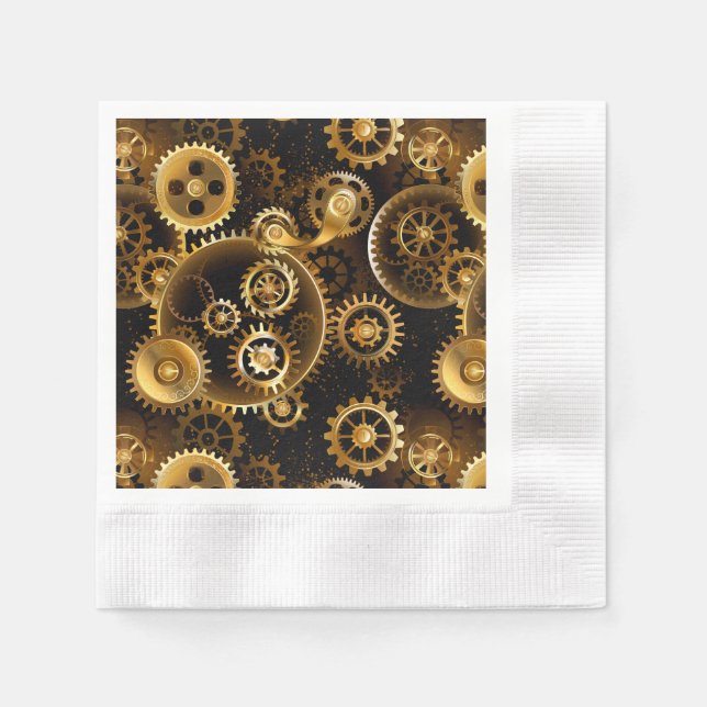 Seamless Steampunk Brass Gears Napkin (Front)