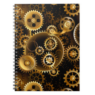Seamless Steampunk Brass Gears Notebook