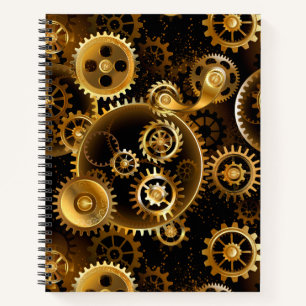 Seamless Steampunk Brass Gears Notebook