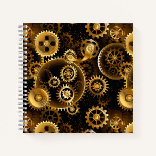 Seamless Steampunk Brass Gears Notebook