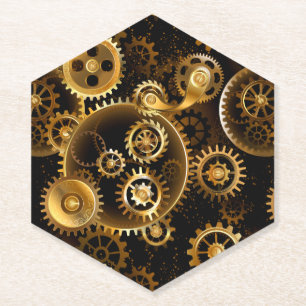 Seamless Steampunk Brass Gears Paper Coaster
