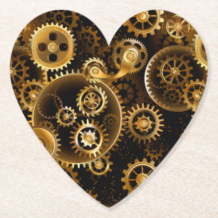 Seamless Steampunk Brass Gears Paper Coaster