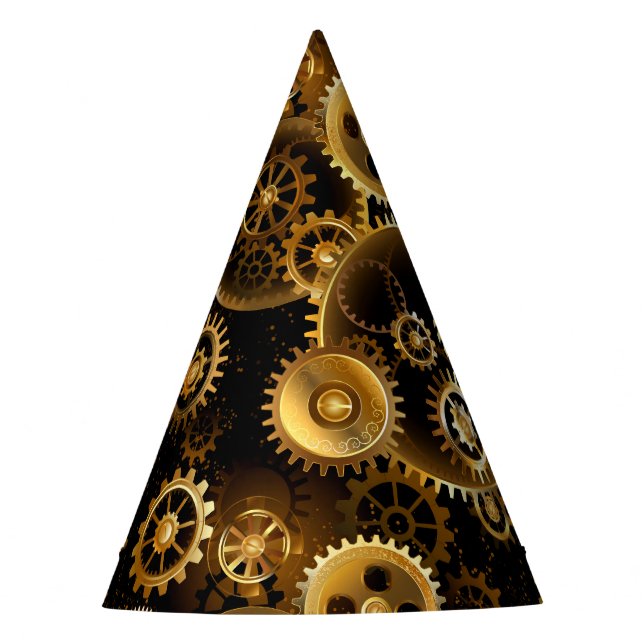 Seamless Steampunk Brass Gears Party Hat (Front)