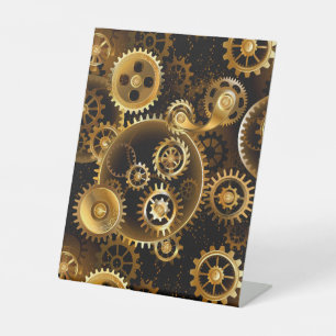 Seamless Steampunk Brass Gears Pedestal Sign