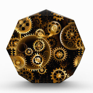 Seamless Steampunk Brass Gears Photo Block