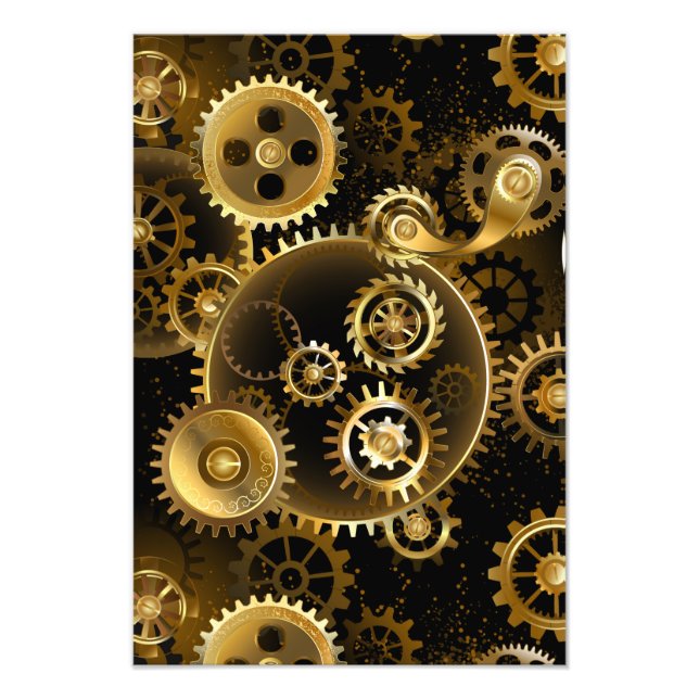 Seamless Steampunk Brass Gears Photo Print (Front)