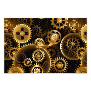 Seamless Steampunk Brass Gears Photo Print