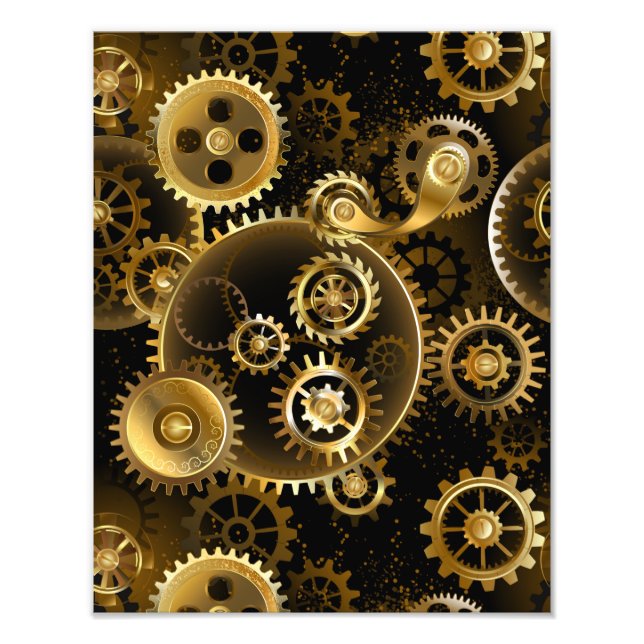Seamless Steampunk Brass Gears Photo Print (Front)