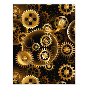 Seamless Steampunk Brass Gears Photo Print