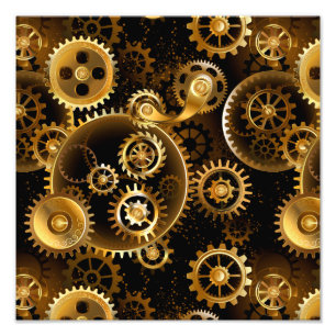Seamless Steampunk Brass Gears Photo Print