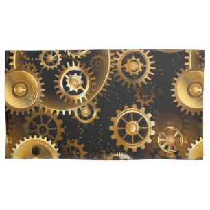Seamless Steampunk Brass Gears Pillowcase