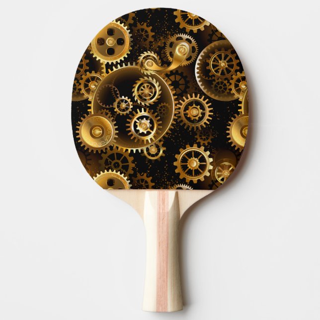 Seamless Steampunk Brass Gears Ping Pong Paddle (Front)