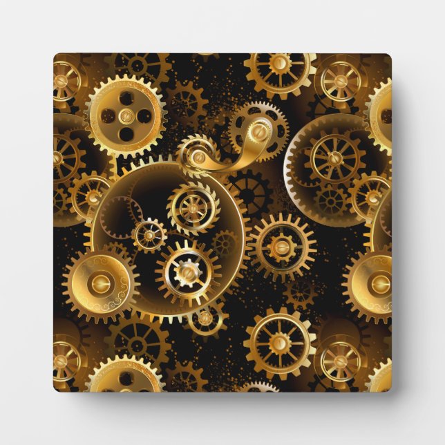 Seamless Steampunk Brass Gears Plaque (Front)