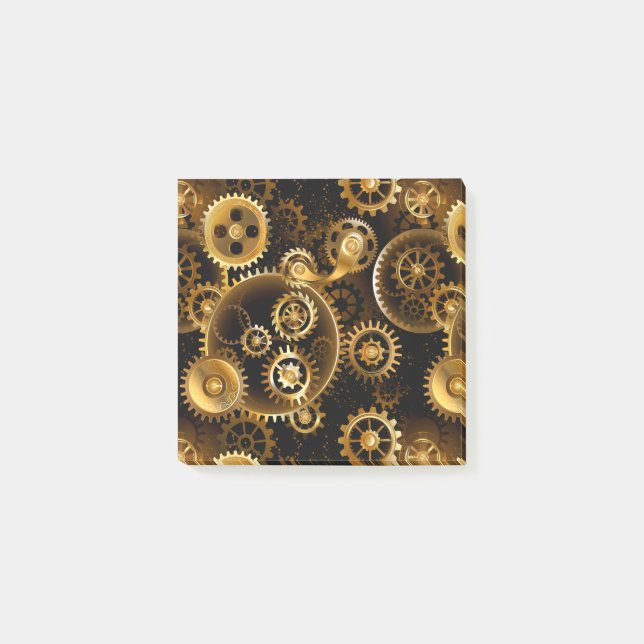 Seamless Steampunk Brass Gears Post-it Notes (Front)