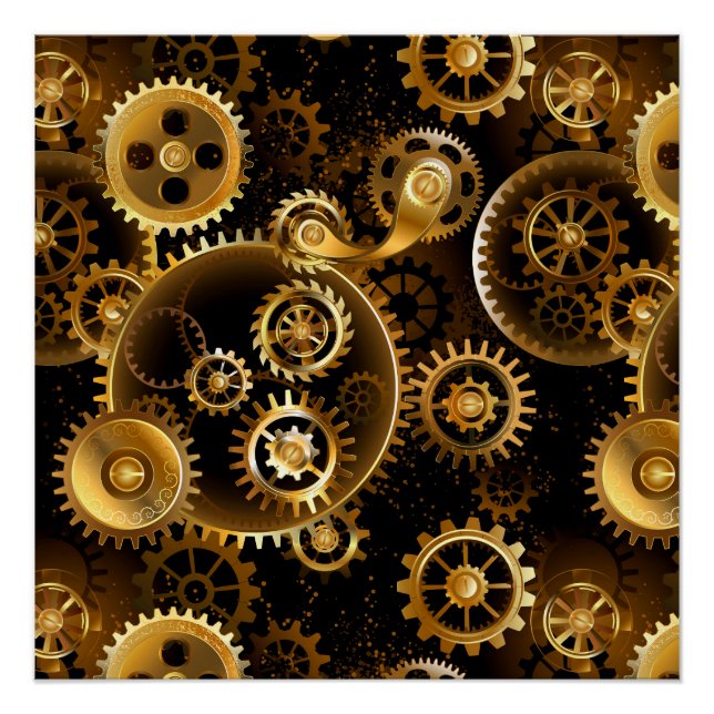 Seamless Steampunk Brass Gears Poster (Front)