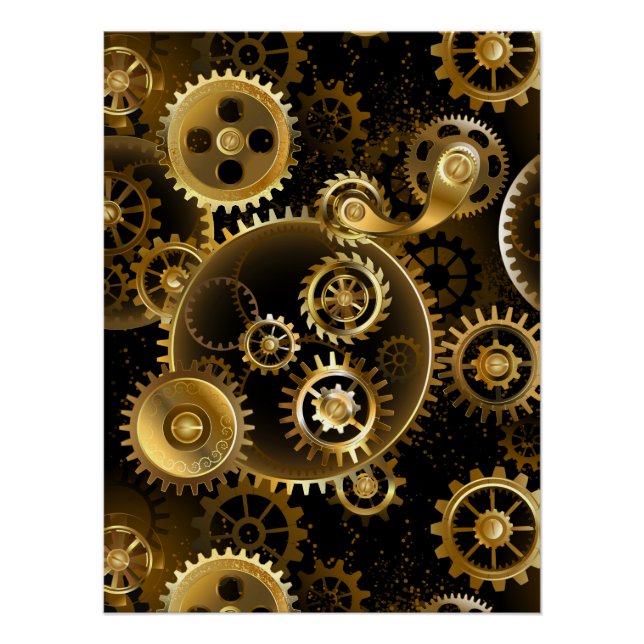 Seamless Steampunk Brass Gears Poster (Front)