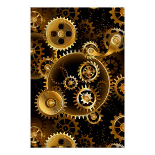 Seamless Steampunk Brass Gears Poster