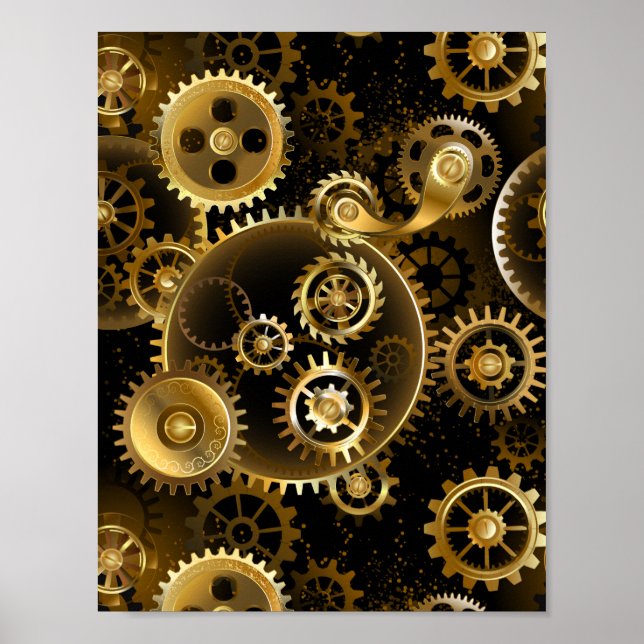Seamless Steampunk Brass Gears Poster (Front)