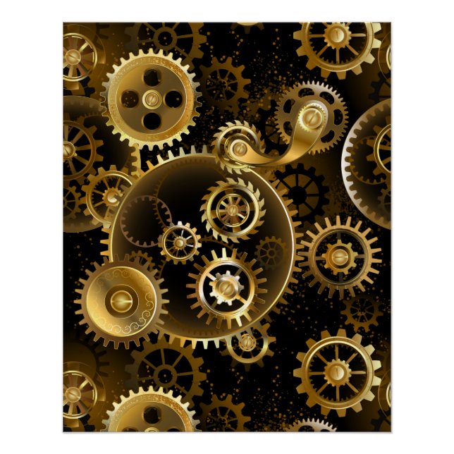 Seamless Steampunk Brass Gears Poster (Front)