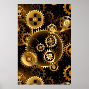 Seamless Steampunk Brass Gears Poster